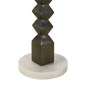 English Elm Selena Marble Top Round Accent Table with Geometric Mango Wood Pedestal Base B062P441042