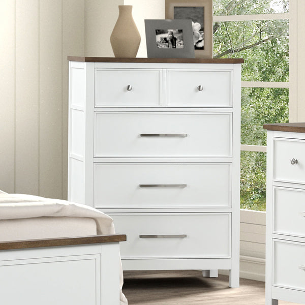 English Elm Modern Farmhouse Two-Tone 8-Drawer Chest 34"W x17"D x48"H White & Dark Brown, Dovetail Drawers, Nickel Hardware B2741P370381