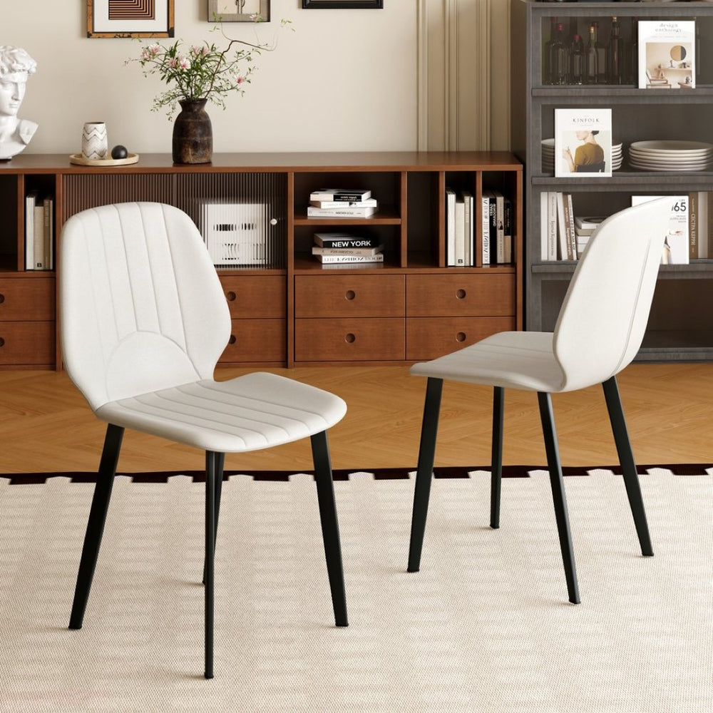 English Elm Modern Faux Leather Dining Chairs with Matte Black Legs Set of Two Gray Seating W1535P449724