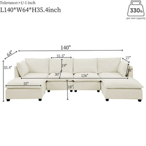 English Elm Comfy Cloud Sectional Chenille Deep Seat Sofa with Ottomans for Living Room Lounging Beige W1117S00283