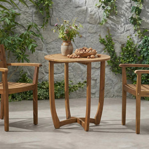 English Elm Hermosa Outdoor Round Acacia Wood Bistro Table Slatted Hardwood Patio Accent 57522.00