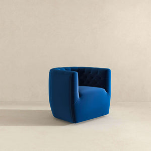 English Elm Ashcroft Furniture - Delaney Tufted Velvet Swivel Chair with Solid Wood Legs, Ergonomic Angled Back and Foam Support Blue B183P281227