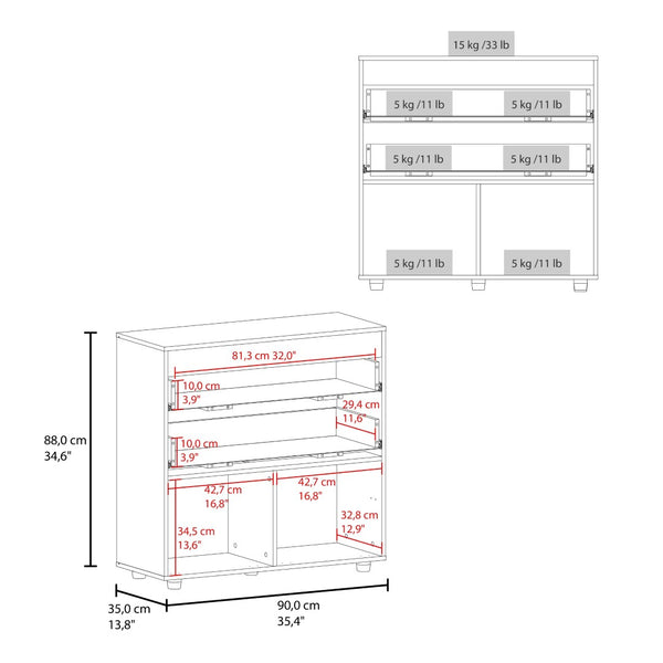 English Elm Aldan Two Drawer Dresser with Open Shelf White Beige Finish for Modern Bedroom B092P474469