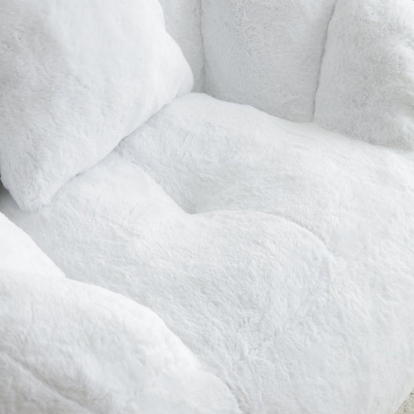 English Elm Giant Foam-Filled Bean Bag Chair with Footstool, Shell-Shaped Faux Fur Sofa for Gaming Reading уют White W2677P306793