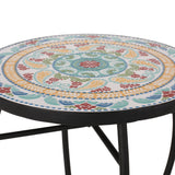 Christopher Knight Home® - Noble House - La Crescenta Outdoor Side Table with Tile Top, Yellow, Red, and Black