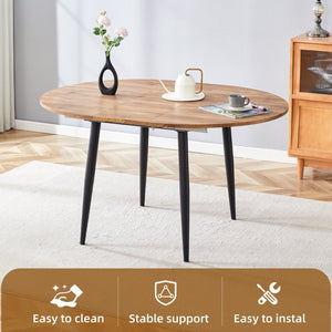 English Elm Table Extendable Round-To-Oval Mdf Dining Set With 4 Light Gray Linen-Cotton Chairs For Gatherings W1151S04142-GIGA