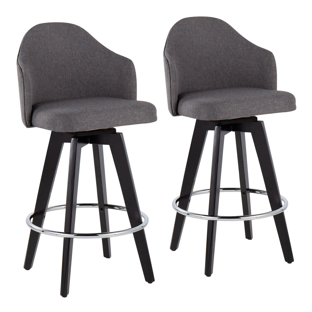 English Elm Ahoy 26" Contemporary Fixed-Height Counter Stools With Grey Fabric Seat & Chrome Footrest - Set Of 2 B202S00161