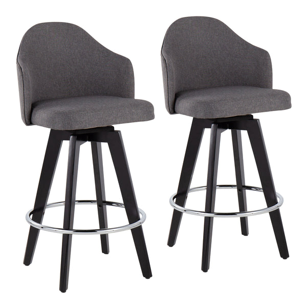 English Elm Ahoy 26" Contemporary Fixed-Height Counter Stools With Grey Fabric Seat & Chrome Footrest - Set Of 2 B202S00161