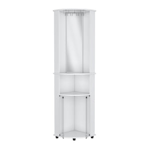 English Elm Corner Corner Bar Cabinet Unit with Wine Glass Rack, Mirrored Center, 3-Tier Storage & Lower Glass Doors B097P221375