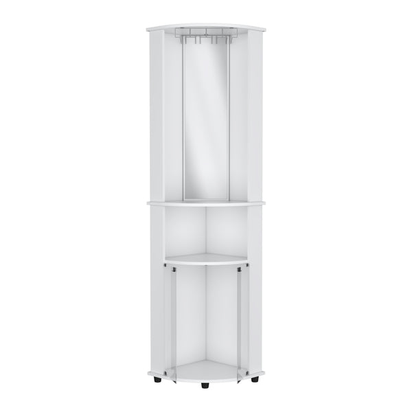 English Elm Corner Corner Bar Cabinet Unit with Wine Glass Rack, Mirrored Center, 3-Tier Storage & Lower Glass Doors B097P221375