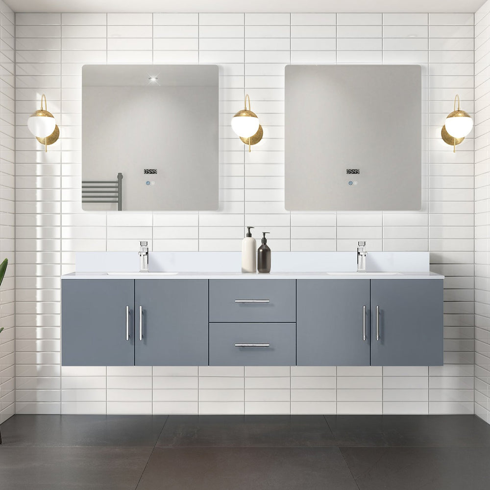 English Elm Dark Grey Double Bath Vanity 80" W x 22" D with White Quartz Top, Soft-Close Drawers & Chrome Faucet Included B2731P258721