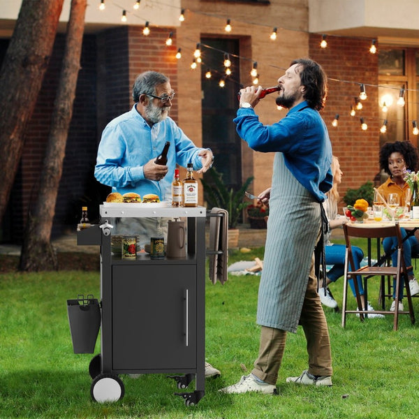 English Elm Outdoor Rolling Bbq Grill Station with Stainless Steel Top Cabinet and Tool Storage W3190P271486