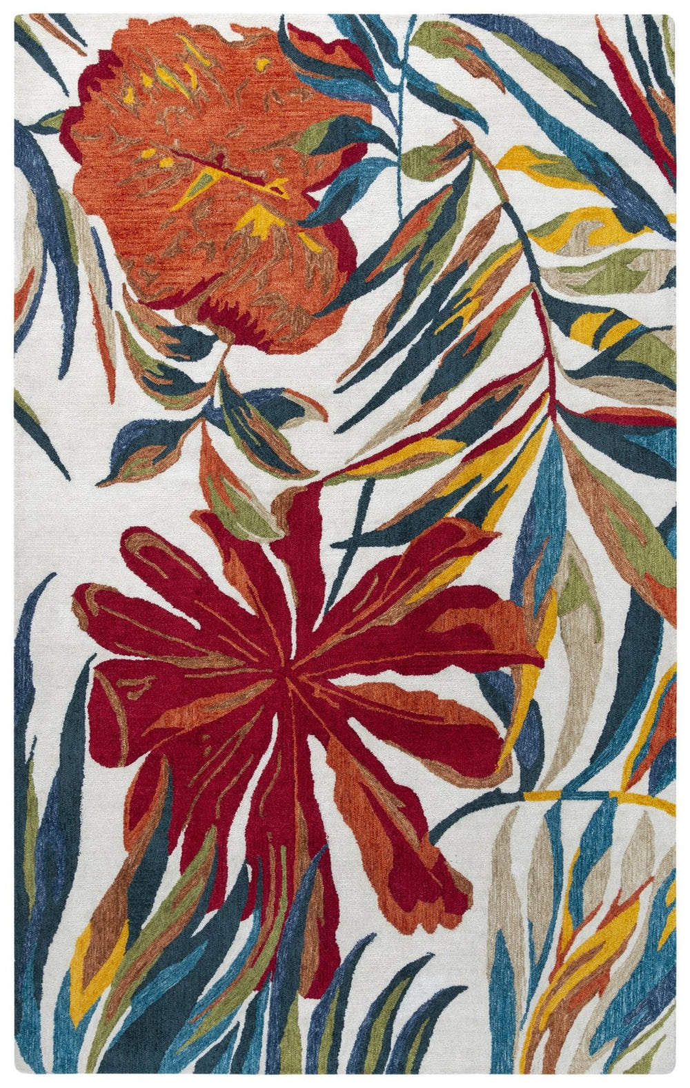 Alora Decor Mirage Hand-Tufted Floral Rug In Ivory With Tropical Ferns, Recycled Polyester, Soft Durable Comfort 8'9" x 11'9" 02302310400378919