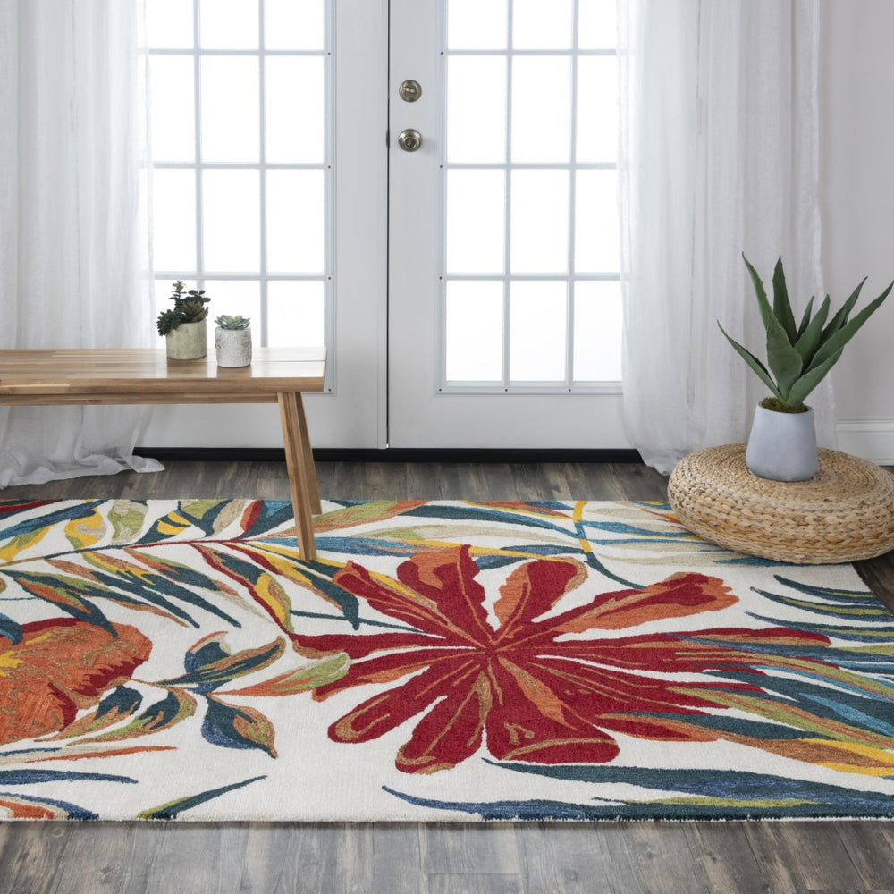Alora Decor Mirage Hand-Tufted Floral Rug In Ivory With Tropical Ferns, Recycled Polyester, Soft Durable Comfort 8'9" x 11'9" 02302310400378919