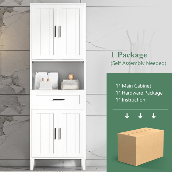 English Elm 70.9" High Freestanding Tall Bathroom Cabinet with Soft-Close Doors, Drawer & Adjustable Shelves for Organized Living White N729P272001K