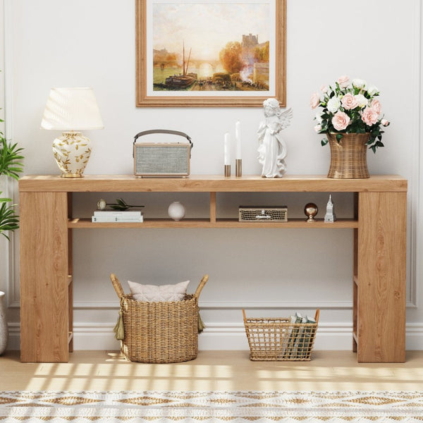 English Elm Xgz-stdcj-mu-zbb Wide Slab Entryway Console with Shelves and Built-in Charging Station W1550P330056