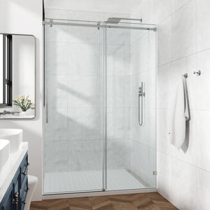 English Elm 60*76"Fixed Sliding Shower Door - Modern Frameless Design, 3/8" Tempered Glass, Stainless Steel Hardware T3177P320615