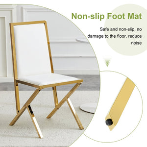 English Elm Table Set Oval Tempered Glass Top Gold Column Base with Eight Pu Leather Dining Chairs Transparent,White+Gold W1151S04774