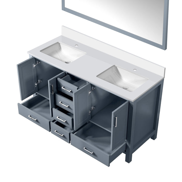 English Elm Dark Grey Double Bath Vanity 60" W x 22" D with Cultured Marble Top, Soft-Close Drawers & 58" Mirror B2731S00789