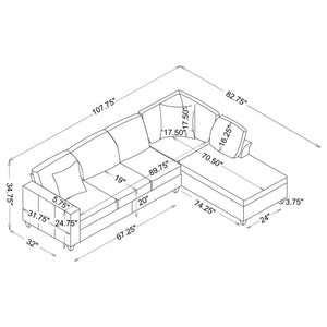 English Elm Johnston Dark Grey Chenille Sectional with Pocket Coil Seating, Metallic Accent Pillows & Trim B062S01153