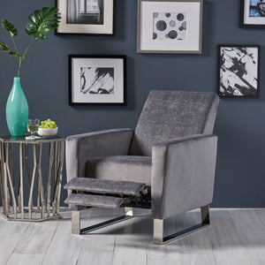 English Elm Christopher Knight Home® - Arvin Plush Push-Back Recliner with Stainless Steel Legs — Modern Fabric Comfort for Living Rooms Grey 65272.00FGRY