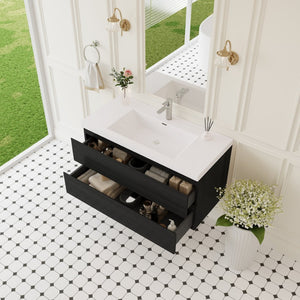 English Elm 42" Floating Wall Mount Bathroom Vanity Espresso Wood Soft Close Drawers Resin Basin Espresso+White W1920P411903