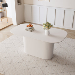 English Elm 63 Elegant MDF Dining Table with Carved Round Legs, Stain‑Resistant Surface, Seats 4‑8, Modern Appeal Cream W2189S00650