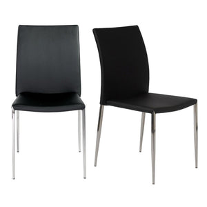 EuroStyle Diana Leatherette Stacking Dining Chairs with Steel Legs for Modern Spaces Set of 2 Black 02348BLK-MP2