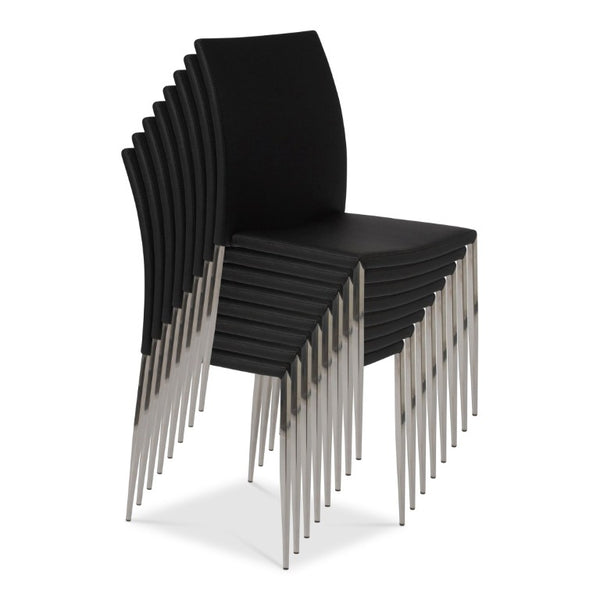 EuroStyle Diana Leatherette Stacking Dining Chairs with Steel Legs for Modern Spaces Set of 2 Black 02348BLK-MP2