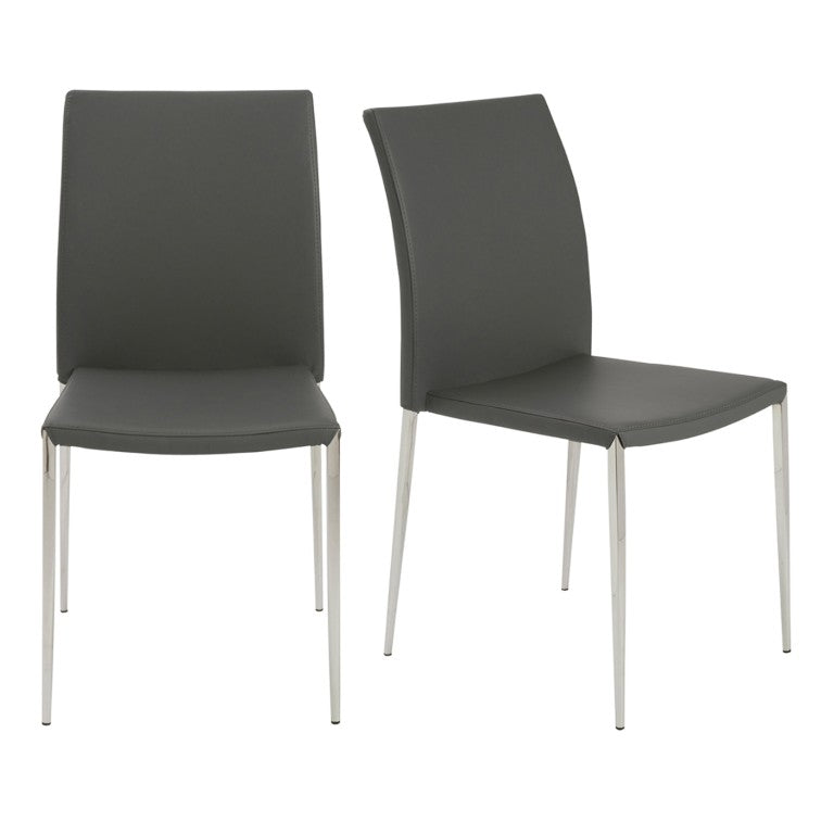 EuroStyle Diana Leatherette Stacking Dining Chairs with Steel Legs for Modern Spaces Set of 2 Gray 02348GRY-MP2