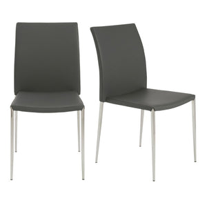 EuroStyle Diana Leatherette Stacking Dining Chairs with Steel Legs for Modern Spaces Set of 2 Gray 02348GRY-MP2