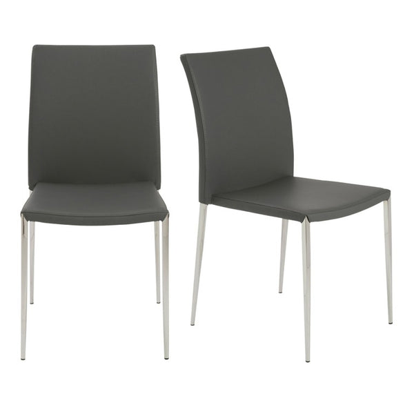 EuroStyle Diana Leatherette Stacking Dining Chairs with Steel Legs for Modern Spaces Set of 2 Gray 02348GRY-MP2