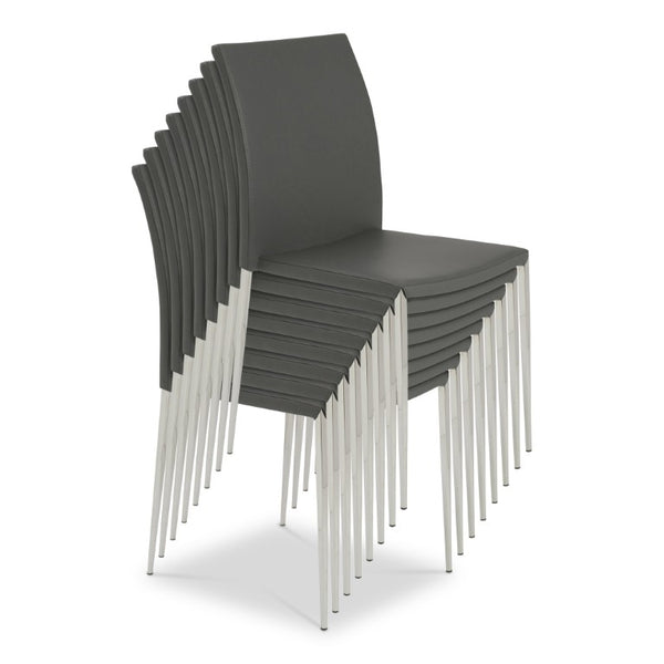 EuroStyle Diana Leatherette Stacking Dining Chairs with Steel Legs for Modern Spaces Set of 2 Gray 02348GRY-MP2