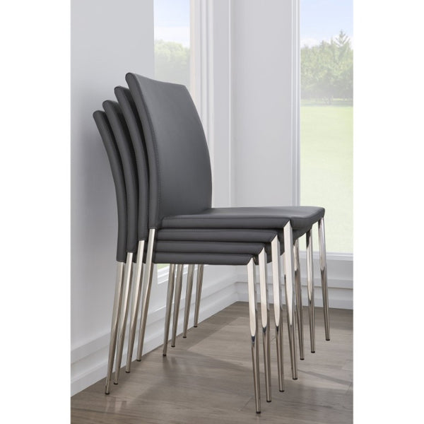 EuroStyle Diana Leatherette Stacking Dining Chairs with Steel Legs for Modern Spaces Set of 2 Gray 02348GRY-MP2