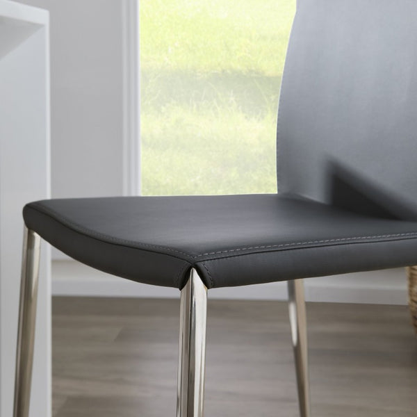 EuroStyle Diana Leatherette Stacking Dining Chairs with Steel Legs for Modern Spaces Set of 2 Gray 02348GRY-MP2