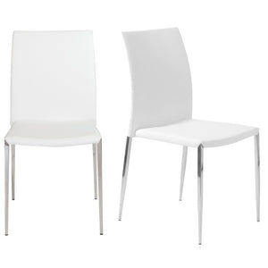 EuroStyle Diana Leatherette Stacking Dining Chairs with Steel Legs for Modern Spaces Set of 2 White 02348WHT-MP2