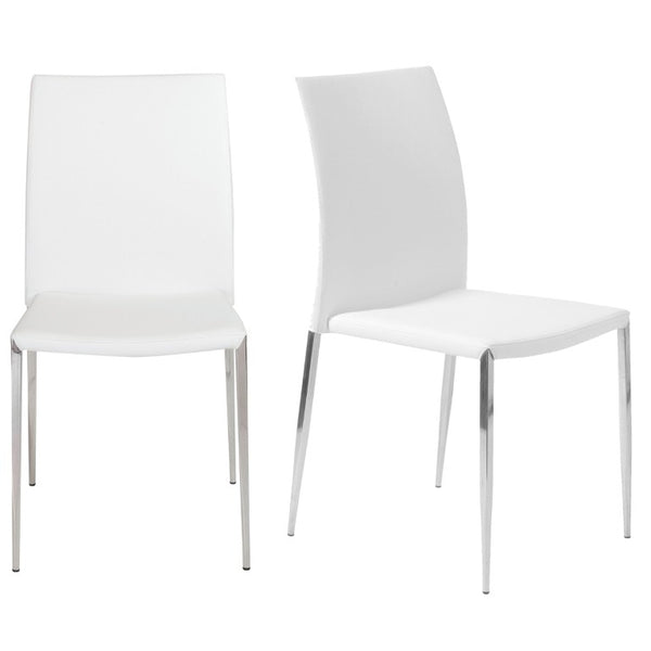 EuroStyle Diana Leatherette Stacking Dining Chairs with Steel Legs for Modern Spaces Set of 2 White 02348WHT-MP2