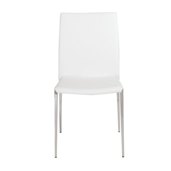 EuroStyle Diana Leatherette Stacking Dining Chairs with Steel Legs for Modern Spaces Set of 2 White 02348WHT-MP2