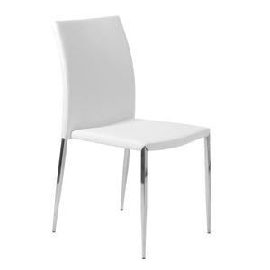 EuroStyle Diana Leatherette Stacking Dining Chairs with Steel Legs for Modern Spaces Set of 2 White 02348WHT-MP2