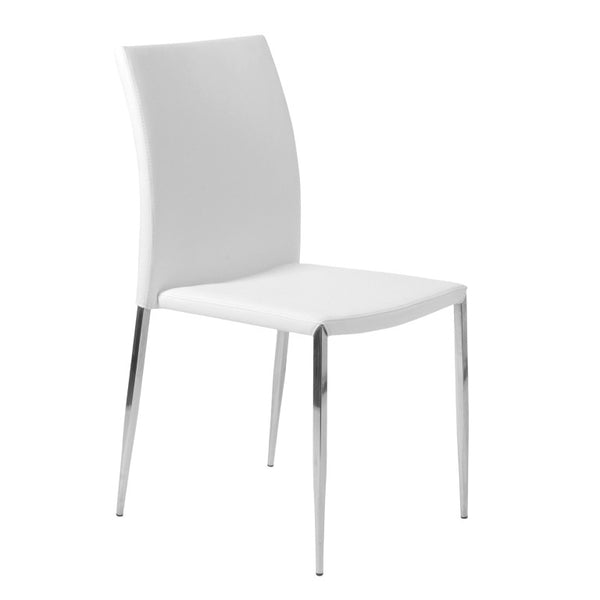 EuroStyle Diana Leatherette Stacking Dining Chairs with Steel Legs for Modern Spaces Set of 2 White 02348WHT-MP2