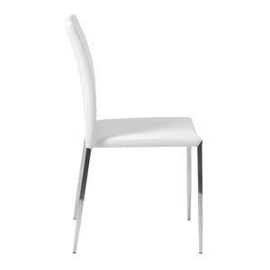 EuroStyle Diana Leatherette Stacking Dining Chairs with Steel Legs for Modern Spaces Set of 2 White 02348WHT-MP2