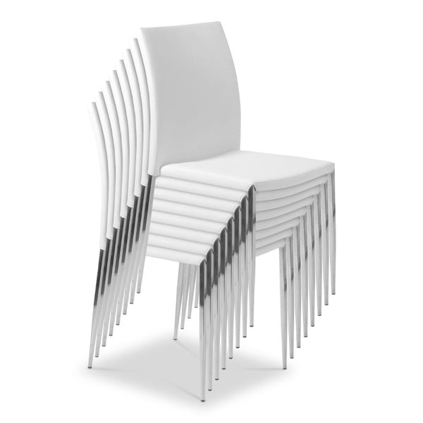 EuroStyle Diana Leatherette Stacking Dining Chairs with Steel Legs for Modern Spaces Set of 2 White 02348WHT-MP2