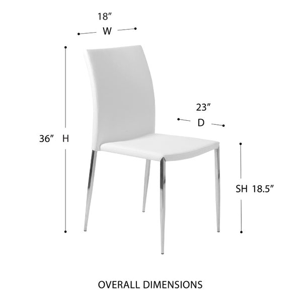 EuroStyle Diana Leatherette Stacking Dining Chairs with Steel Legs for Modern Spaces Set of 2 White 02348WHT-MP2