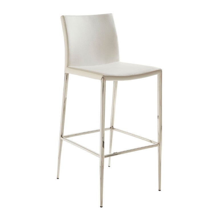 EuroStyle Diana Leatherette Bar Stool with Polished Steel Base for Kitchen Islands 02349-WHT