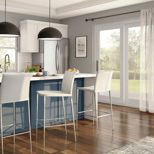 EuroStyle Diana Leatherette Bar Stool with Polished Steel Base for Kitchen Islands 02349-WHT