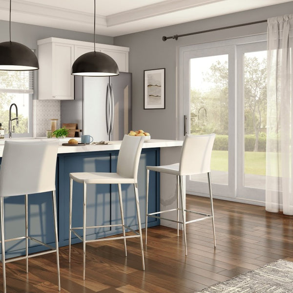 EuroStyle Diana Leatherette Bar Stool with Polished Steel Base for Kitchen Islands 02349-WHT