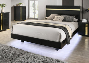 English Elm Black Full Size Bed With Underbed Led Lighting - Modern Acrylic Trim Platform Frame For Stylish Bedrooms B2741S00177