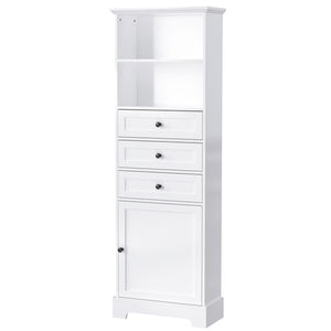 English Elm White Tall Storage Cabinet 3-Drawer, Adjustable Shelves, Anti-Dump Safety, MDF Painted Finish 42"L WF323347AAK