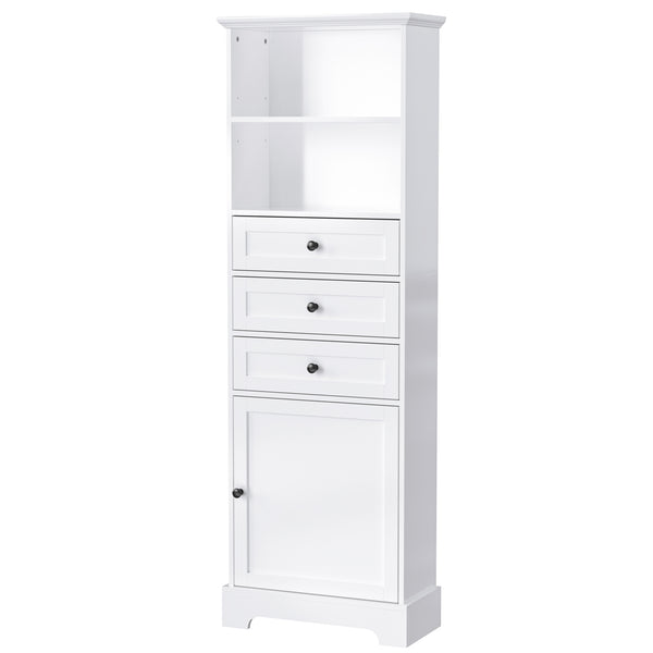 English Elm White Tall Storage Cabinet 3-Drawer, Adjustable Shelves, Anti-Dump Safety, MDF Painted Finish 42"L WF323347AAK