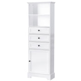 English Elm White Tall Storage Cabinet With 3 Drawers and Adjustable Shelves For Bathroom, Study, Office and Interior, Mdf Board With Painted Finish (Old Sku:Wf298151Aak)